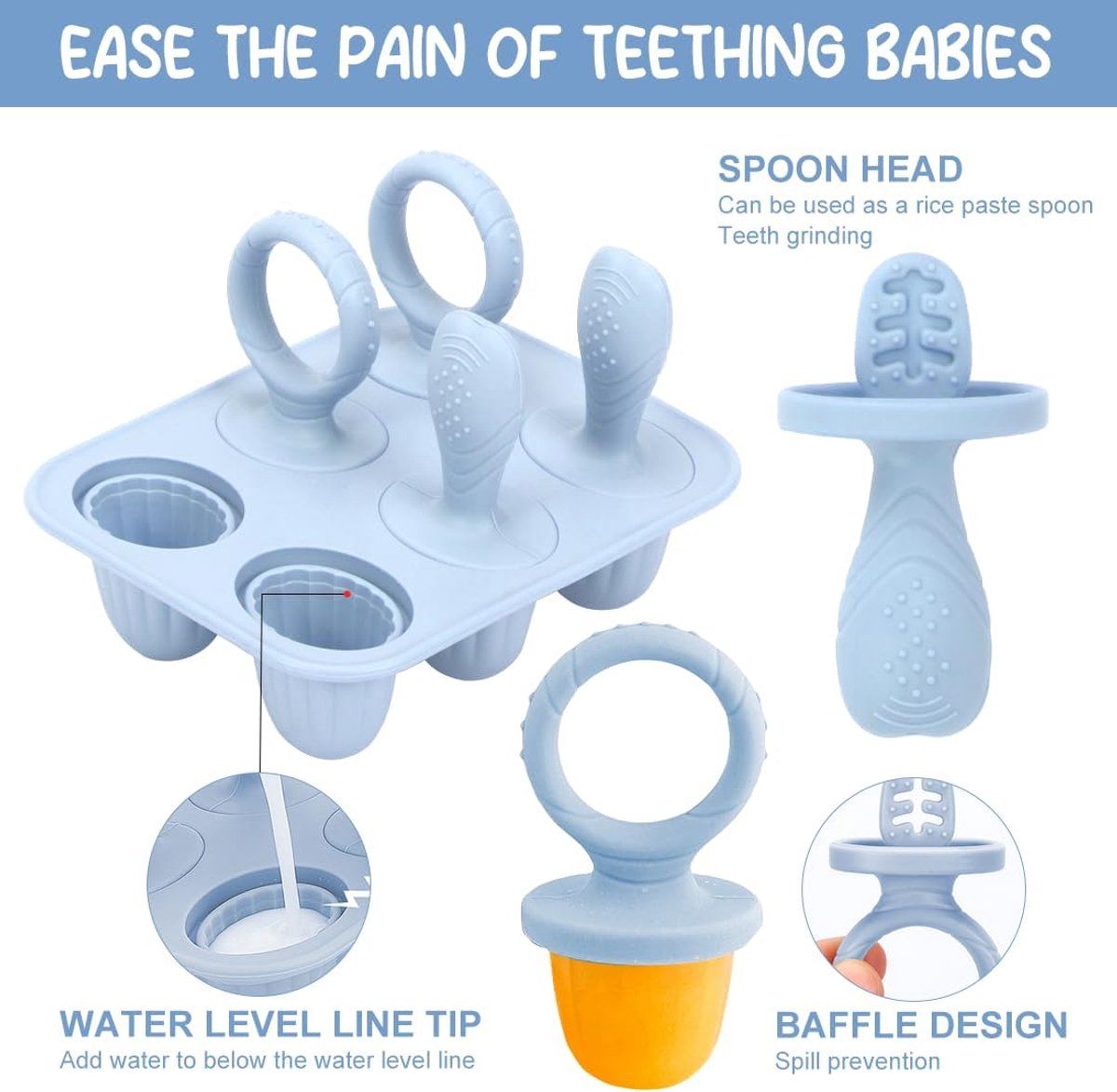 6 Pcs Silicone Ice Pop Molds with Sticks, Baby Food Freezer Tray, Beige, for Toddlers