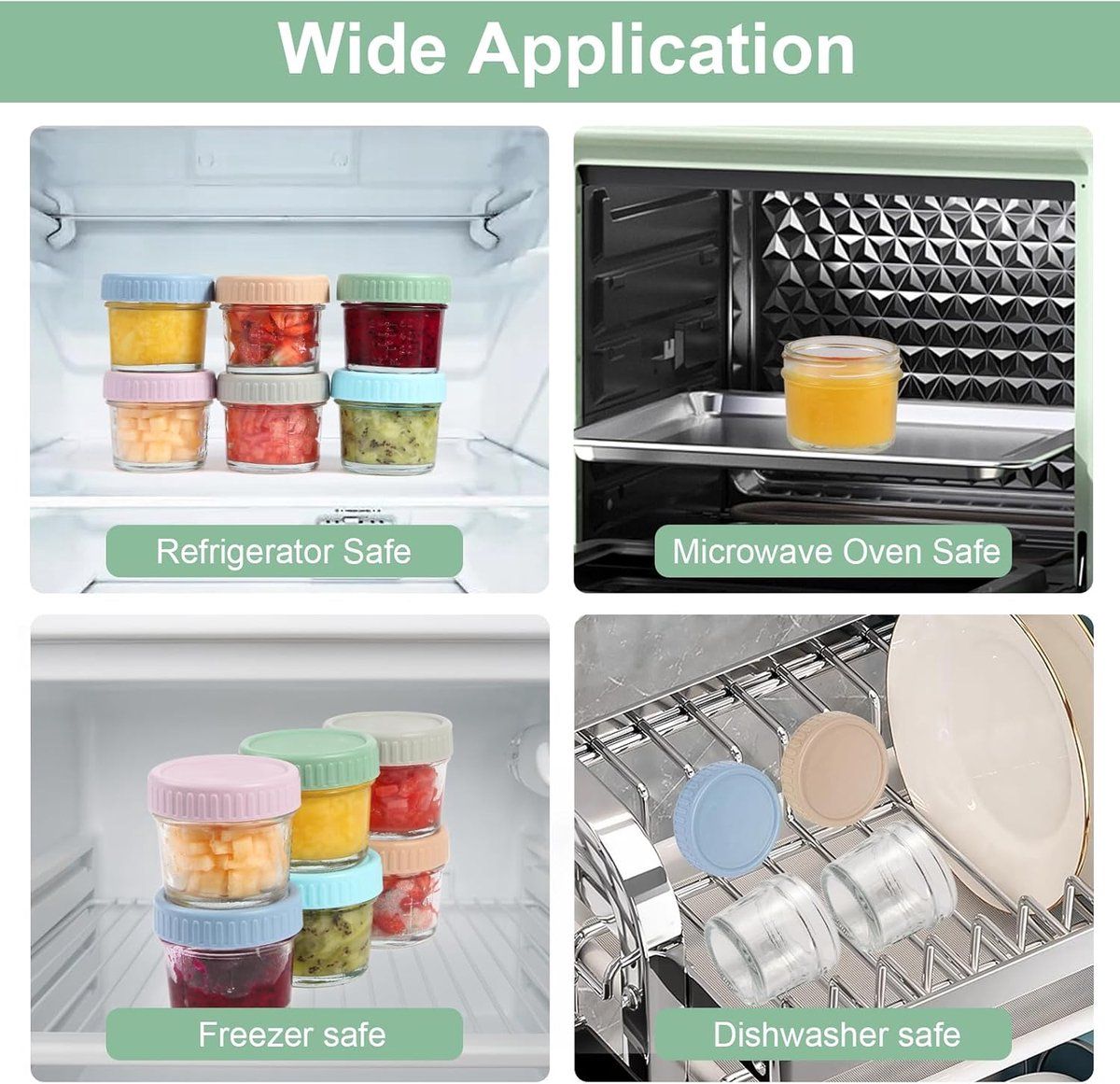 6 Pack Glass Baby Food Storage Containers with Leakproof Lids, Reusable Mini Glass Jars for Freezing and Meal Prep, 6 Colors, 120ml