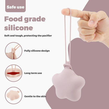 3Pcs Pacifier Holder Case, Safe and Soft Material Pacifier Pouch, Food Grade Silicone Pacifier Case, Star Shape, Protective Pacifier Storage Case for Diaper Bag Stroller - Purple-Beige-Pink - Size 95mm