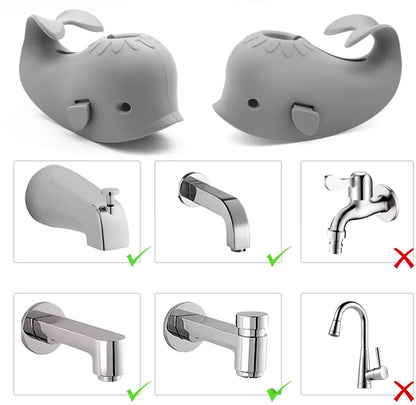 Baby Bath Faucet Cover - Soft silicone safety protector for children, toddlers and babies - Cute whale design, nice bath gift for children - gray