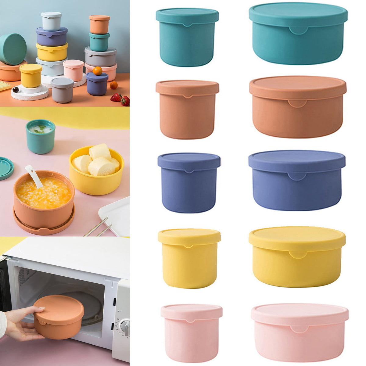 Silicone Food Containers with Lids for Kids, Reusable Leak Proof BPA Free Baby Snack Storage Lunch Box for Daycare School Travel, Pink