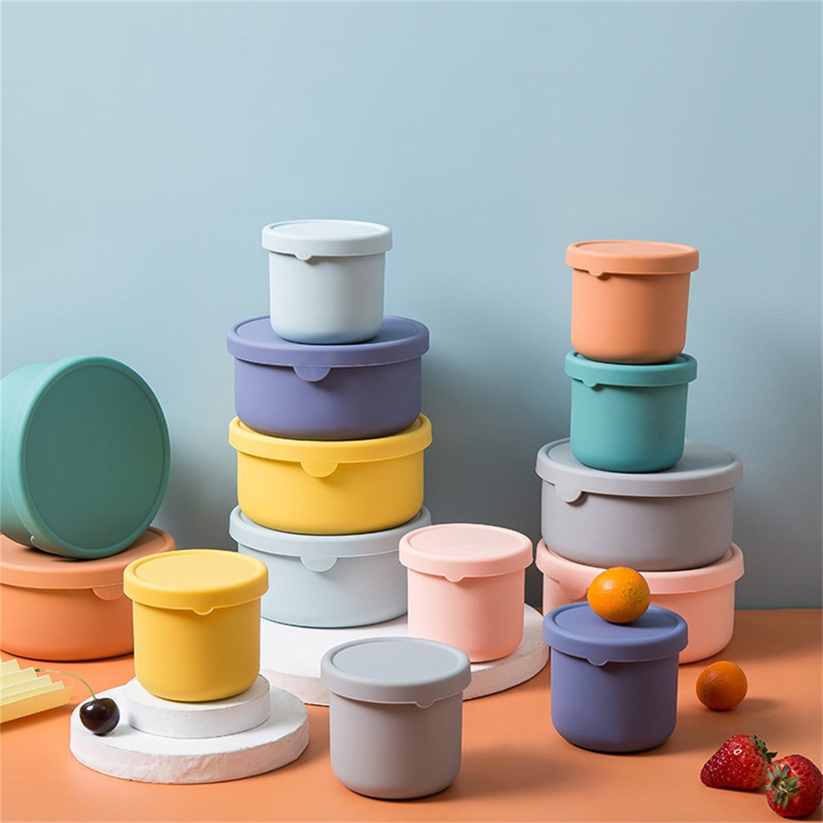 Silicone Food Containers with Lids for Kids, Reusable Leak Proof BPA Free Baby Snack Storage Lunch Box for Daycare School Travel, Pink