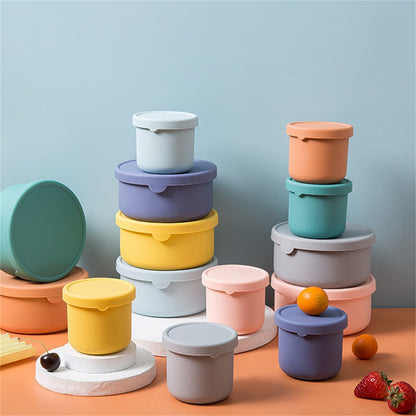 Silicone Food Containers with Lids for Kids, Reusable Leak Proof BPA Free Baby Snack Storage Lunch Box for Daycare School Travel, Pink