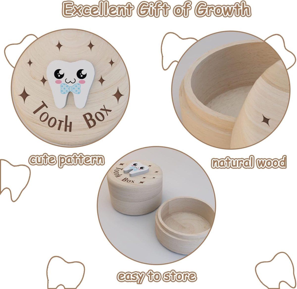 Wood Tooth Fairy Box Natural Wooden Keepsake Baby Teeth Storage Case With Printed Lid And Mini Tweezers For Kids Boys And Girls Beige Small Size
