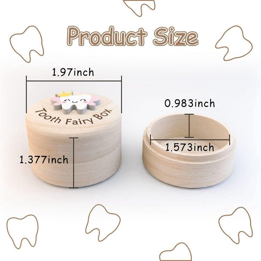 Tooth Fairy Box Wooden Keepsake Case With Lid And Mini Tweezers For Kids Baby Teeth Storage Gift Natural Wood Round Small Size