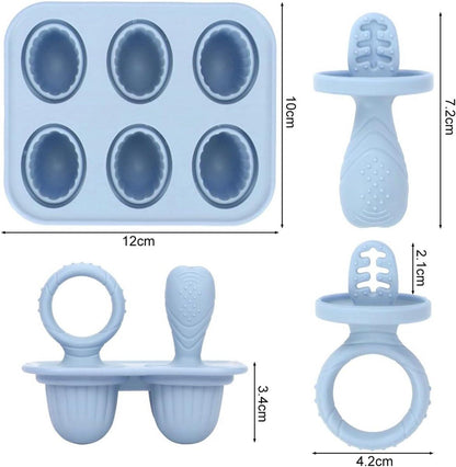 6 Pcs Silicone Ice Pop Molds with Sticks, Baby Food Freezer Tray, Beige, for Toddlers