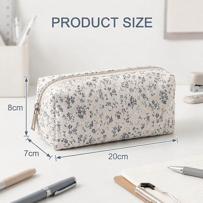 Floral Pencil Pouch Set of 2, Large Capacity Aesthetic Pen Case for Girls, Zipper Stationery Bag for School Supplies and Makeup, Pink and Light Blue