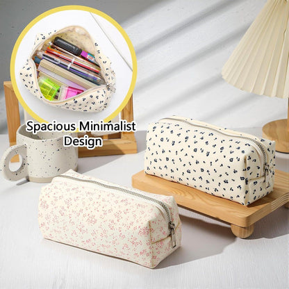 Floral Pencil Pouch Set of 2, Large Capacity Aesthetic Pen Case for Girls, Zipper Stationery Bag for School Supplies and Makeup, Pink and Light Blue