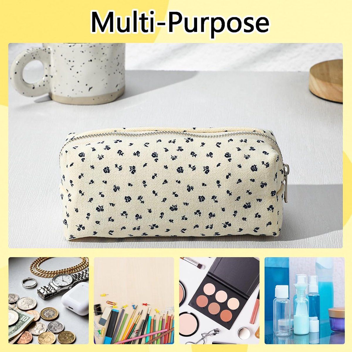 Floral Pencil Pouch Set of 2, Large Capacity Aesthetic Pen Case for Girls, Zipper Stationery Bag for School Supplies and Makeup, Pink and Light Blue