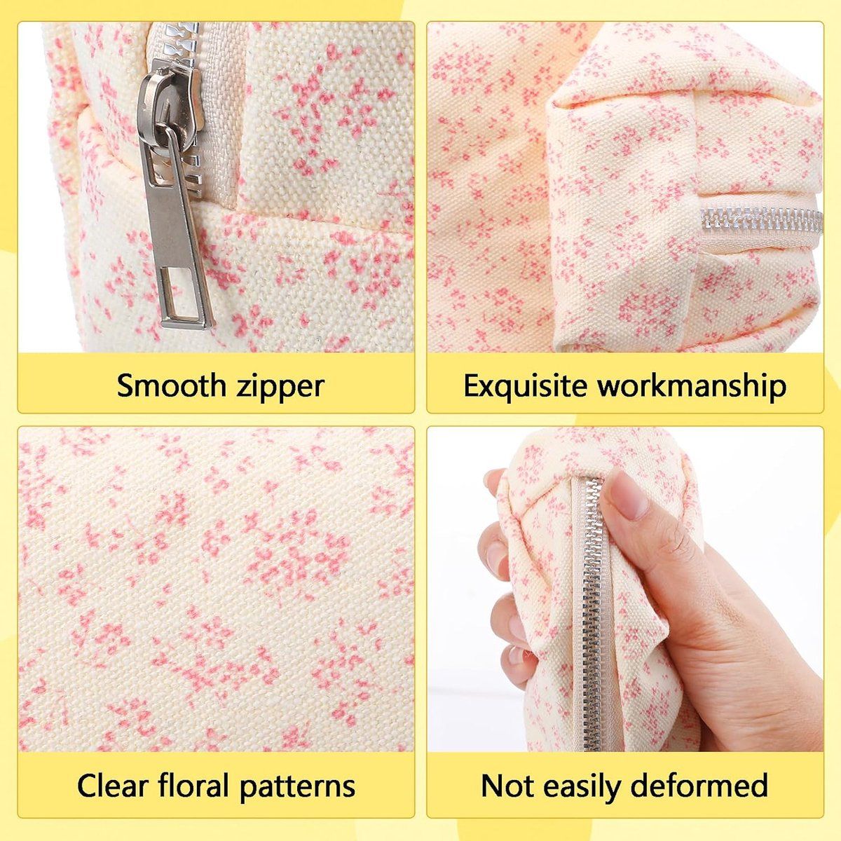 Floral Pencil Pouch Set of 2, Large Capacity Aesthetic Pen Case for Girls, Zipper Stationery Bag for School Supplies and Makeup, Pink and Light Blue
