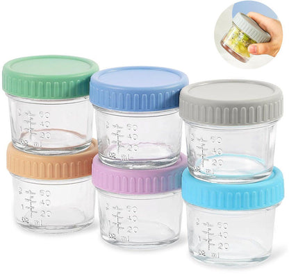 6 Pack Glass Baby Food Storage Containers with Leakproof Lids, Reusable Mini Glass Jars for Freezing and Meal Prep, 6 Colors, 120ml