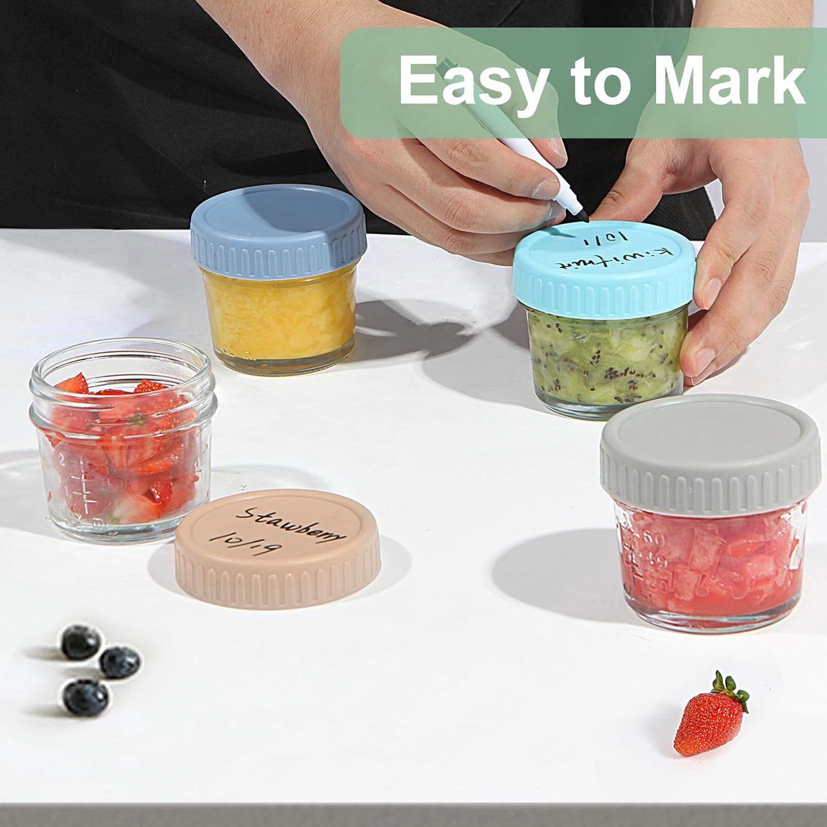 6 Pack Glass Baby Food Storage Containers with Leakproof Lids, Reusable Mini Glass Jars for Freezing and Meal Prep, 6 Colors, 120ml