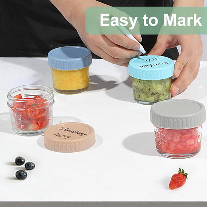 6 Pack Glass Baby Food Storage Containers with Leakproof Lids, Reusable Mini Glass Jars for Freezing and Meal Prep, 6 Colors, 120ml