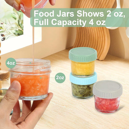 6 Pack Glass Baby Food Storage Containers with Leakproof Lids, Reusable Mini Glass Jars for Freezing and Meal Prep, 6 Colors, 120ml