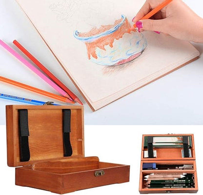 Wooden Pencil Box with Lid Storage Case for Drawing Pencils for School Sketching and Office