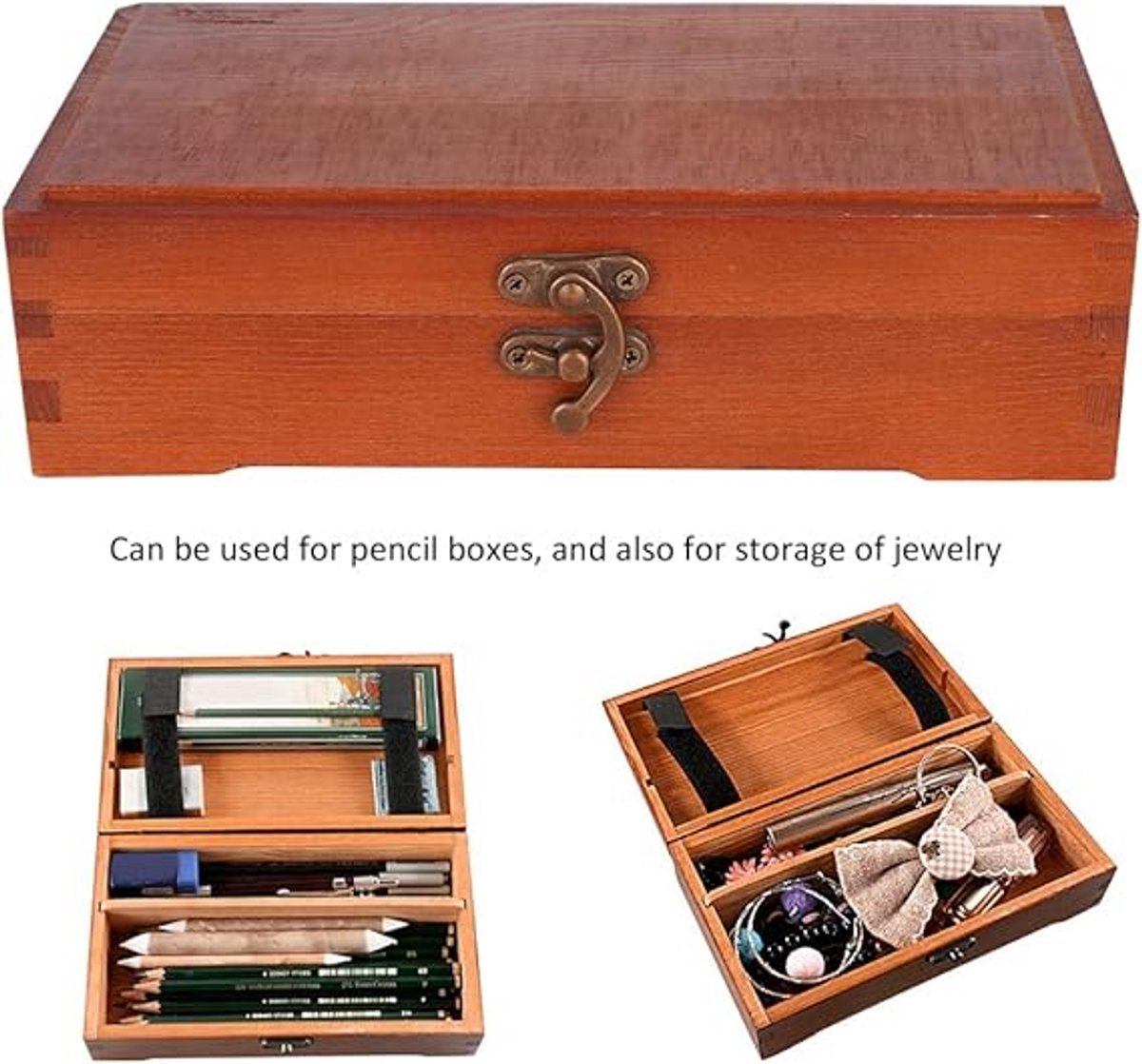 Wooden Pencil Box with Lid Storage Case for Drawing Pencils for School Sketching and Office