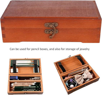 Wooden Pencil Box with Lid Storage Case for Drawing Pencils for School Sketching and Office