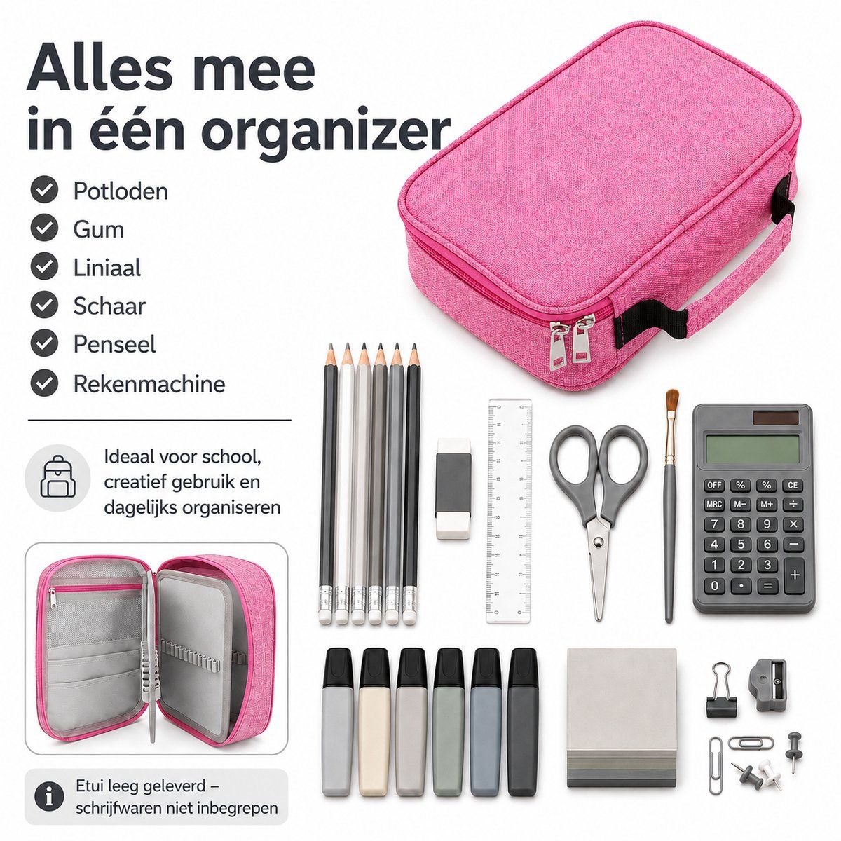 72 Slots Pencil Case Large Capacity Colored Pencil Pouch Multifunctional for School and Office, Pink 23x16x6.5cm