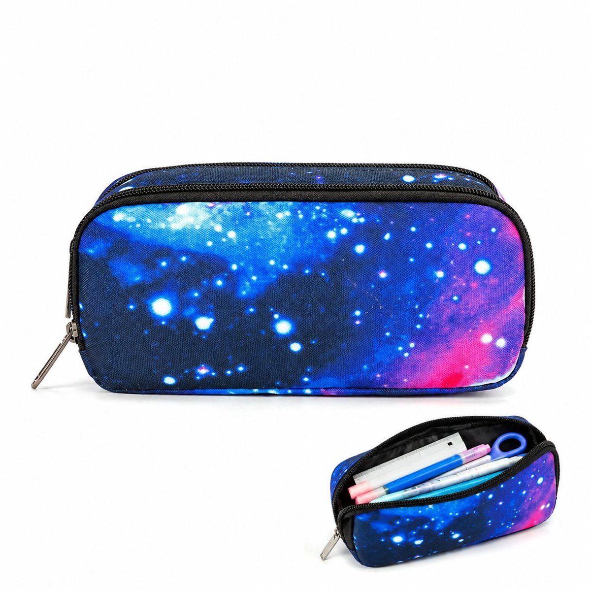 Galaxy Star Pencil Case, Large Capacity Pen Bag Stationery Organizer for Boys and Girls, Double Zipper Pouch for School Supplies, Dreamy Starry Sky