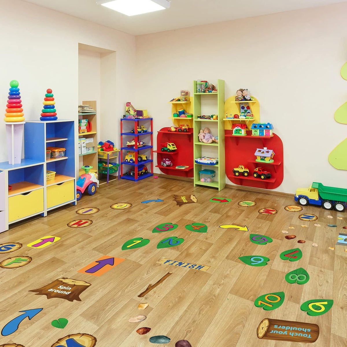 115 Pieces Hopscotch Floor Decals Alphabet Number Jungle Theme Educational Floor Stickers for Kids Room Nursery Classroom Playroom, 14 x 11 inches