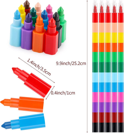 20 Pcs Stackable Buildable Rainbow Crayons Colorful Party Favors DIY Pencils for Kids School Office Birthday Parties, 12 Colors