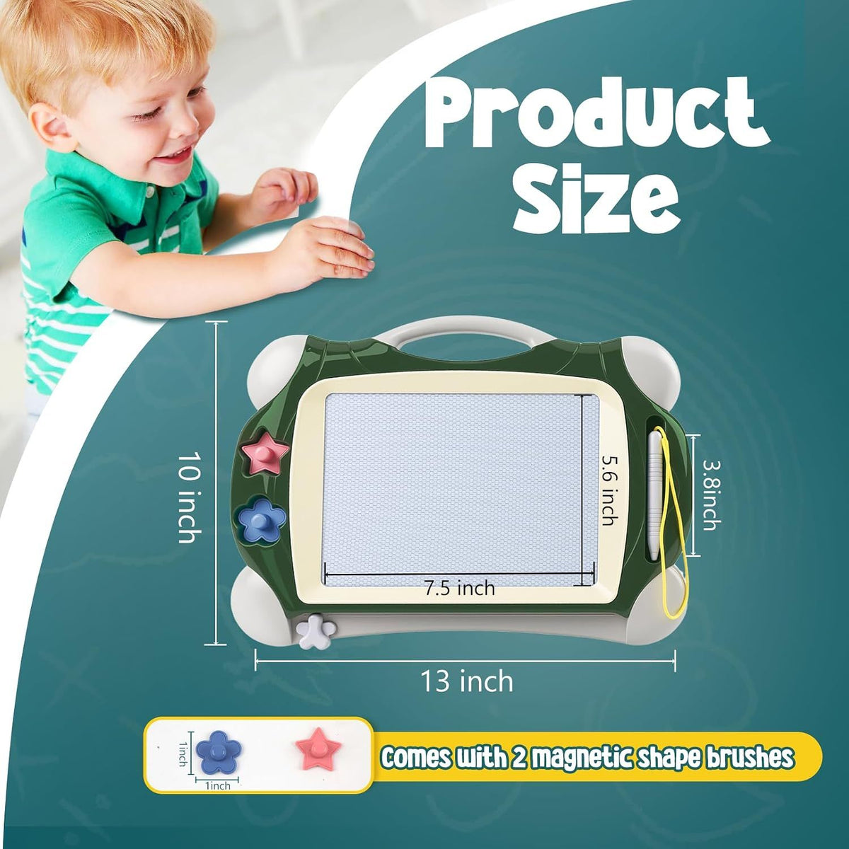 Magnetic Drawing Board for Kids, Erasable Doodle Sketch Writing Board with Pen, Educational Toy Gifts for Boys Girls, Birthday Easter Christmas Gifts, Army Green