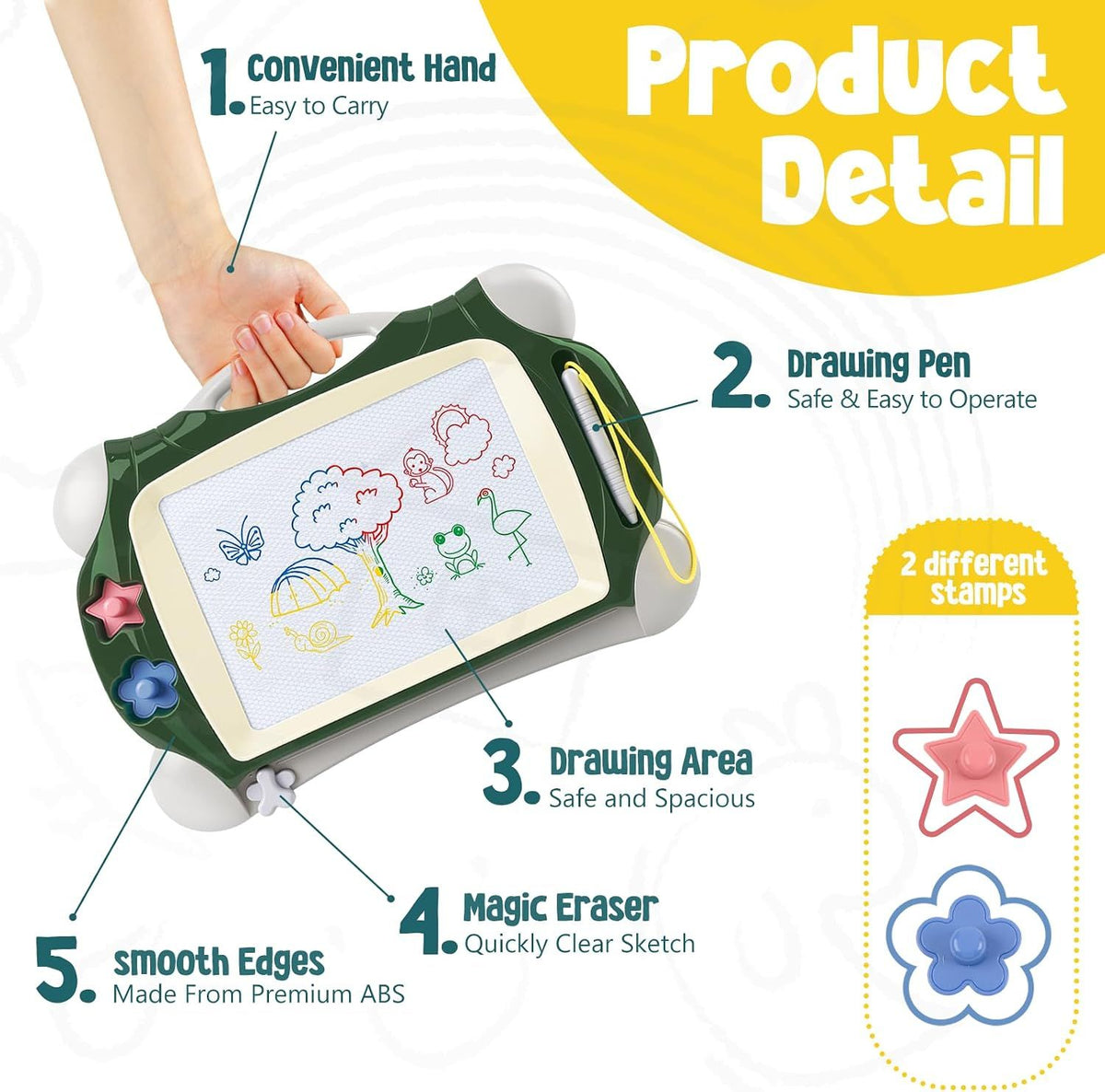Magnetic Drawing Board for Kids, Erasable Doodle Sketch Writing Board with Pen, Educational Toy Gifts for Boys Girls, Birthday Easter Christmas Gifts, Army Green