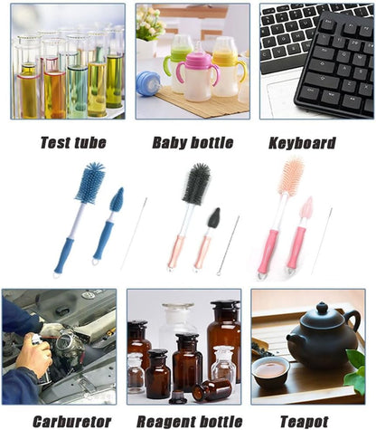 Baby Bottle Cleaner Set with Silicone Brush,Bottle Washer Compatible, Cleaning Kit Breast Pump Cleaning Brush Set 3 in 1 Cleaning Brush Set (Pink)