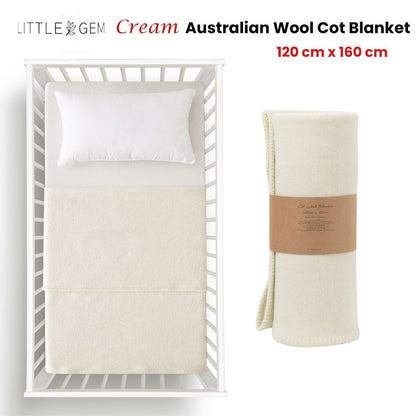 Little Gem Cream Australian Wool Cot Blanket 120 x 160 cm