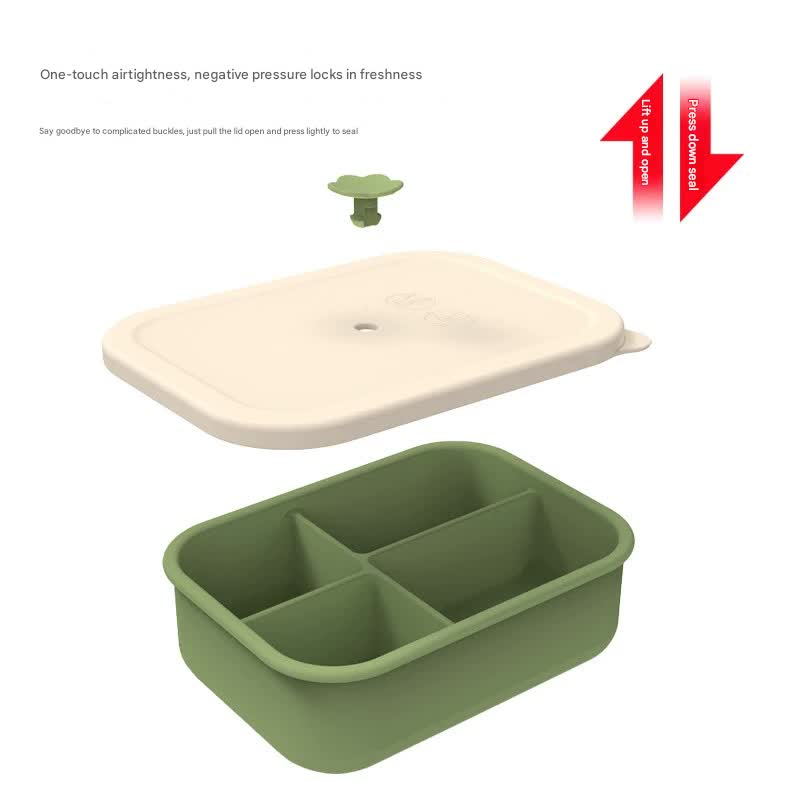Gray Microwave-Safe Silicone Lunch Box with 4 Compartments - Airtight Bento Box for Work and Travel