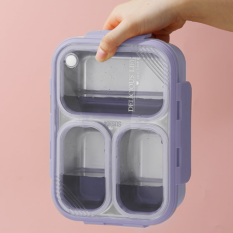 Purple 3-Compartment Stainless Steel Bento Lunch Box - Leak-Proof, for Kids & Adults for School & Office