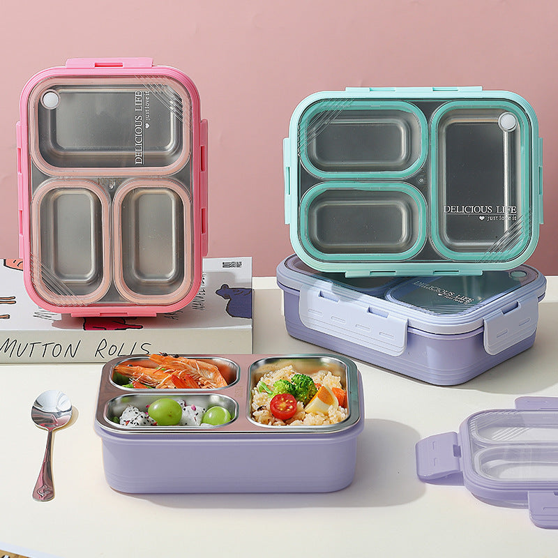 Purple 3-Compartment Stainless Steel Bento Lunch Box - Leak-Proof, for Kids & Adults for School & Office