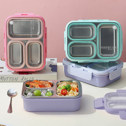 Purple 3-Compartment Stainless Steel Bento Lunch Box - Leak-Proof, for Kids & Adults for School & Office