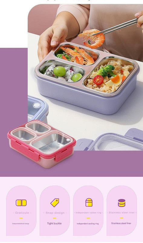 Green 3-Compartment Stainless Steel Bento Lunch Box - Leak-Proof, for Kids & Adults for School & Office