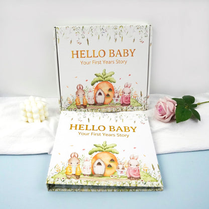Bunny Printed Baby Memory Book with Gift Box Hardcover Milestone Journal Your First Years Story Cute Bunny Theme for Boys Girls Pregnancy to Toddler Keepsake