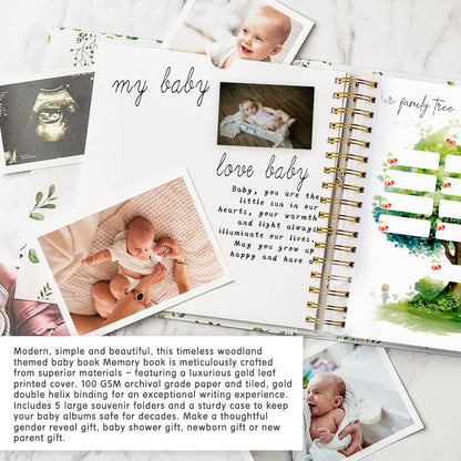 Little Bear Cub Printed Baby Memory Book with Gift Box Hardcover Milestone Journal Your First Years Story Cute Bunny Theme for Boys Girls Pregnancy to Toddler Keepsake